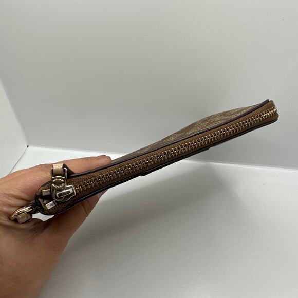 COACH Brown Gold Signature Coat Canvas Wristlet - Picture 4 of 7